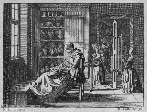 An Industrious Mother and her Daughters Spin Wool (1769-74)